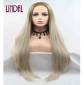 LINDAL Light Ombre Blonde Natural Wavy Synthetic Lace Front Wig Heat Resistant Fiber Hair Glueless Wig Half Hand Tied Wig