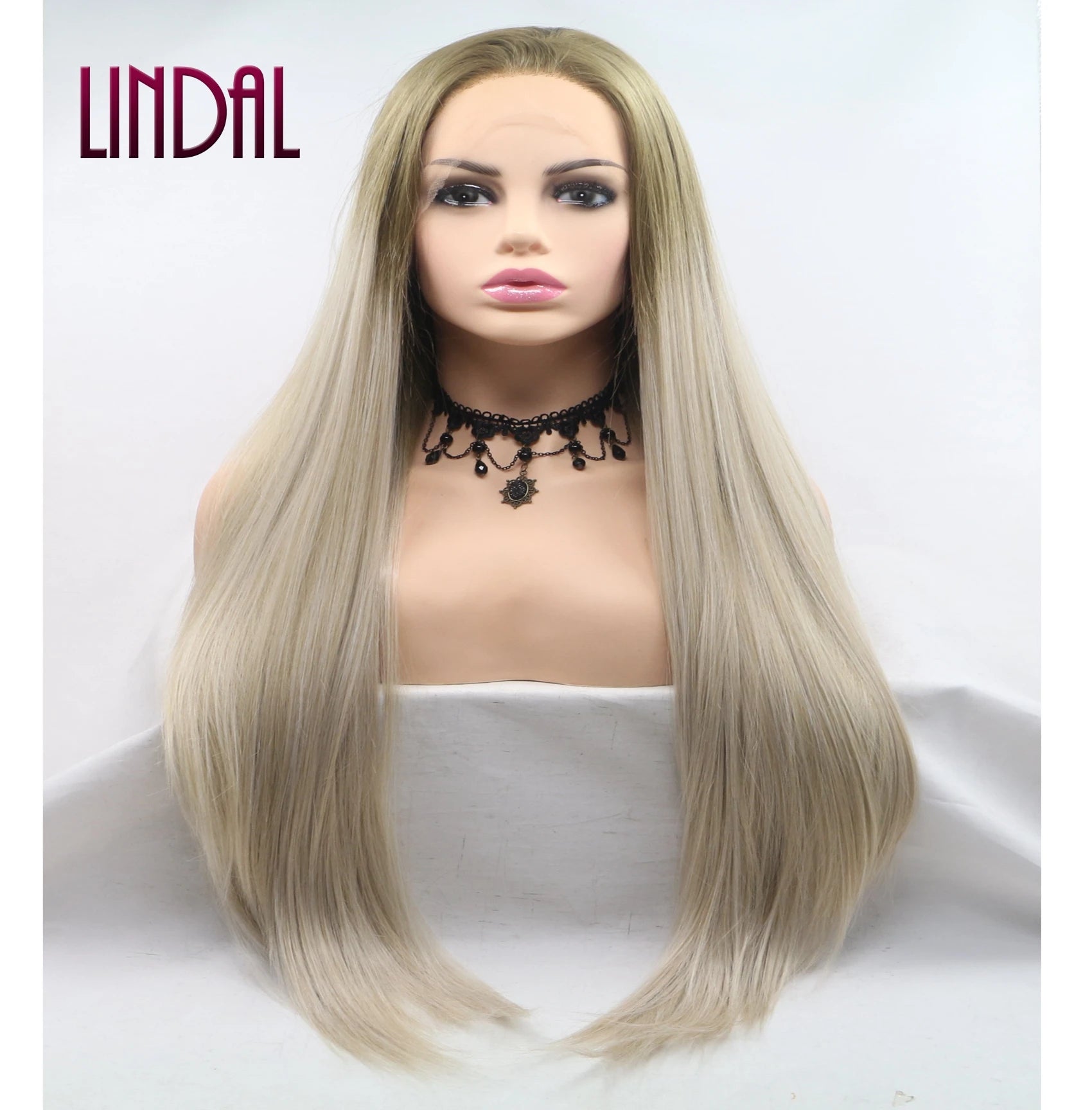 LINDAL Light Ombre Blonde Natural Wavy Synthetic Lace Front Wig Heat Resistant Fiber Hair Glueless Wig Half Hand Tied Wig