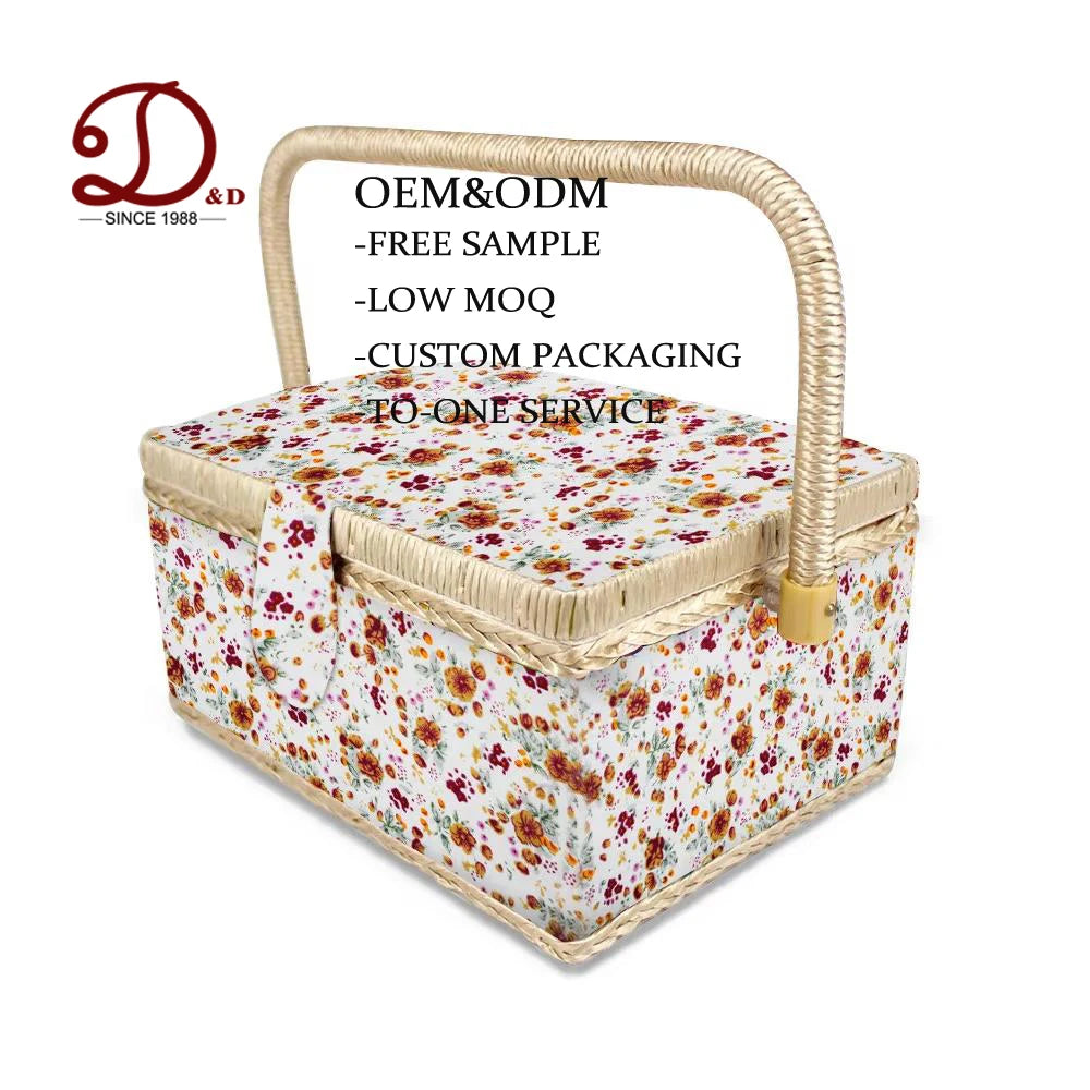Large Square Cotton Storage Basket with Twin Lid Hobby Gift Bin Wholesale Price for Sewing Organization