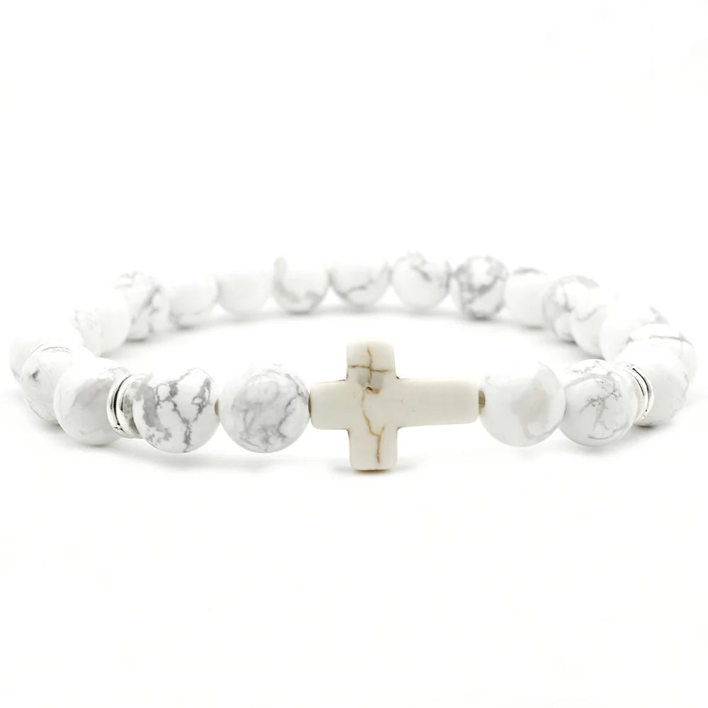Classic Natural Stone with Texture  Christian Cross Beads for Fashion Bracelets