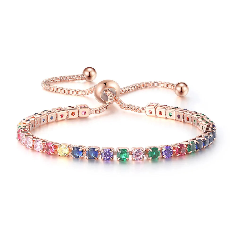 Wholesale Women's Trendy Geometric Customizable Color Adjustable Iced Zircon CZ Diamond Tennis Bracelet