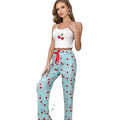 Wholesale Fashion Home Clothing European American Style Two-Piece Set Sleeveless Top Long Pants Sweet Cherry Print for Women's