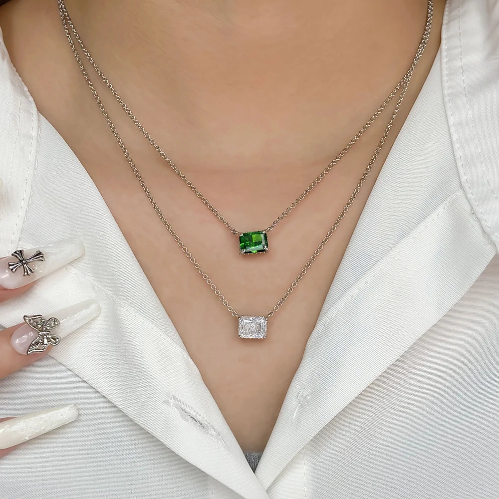 Foxi Fast Ship Radiant Cut Pendant Necklace Square Ice Transparent 8A Zircon Non Fade Vintage Women Silver 925 Necklace