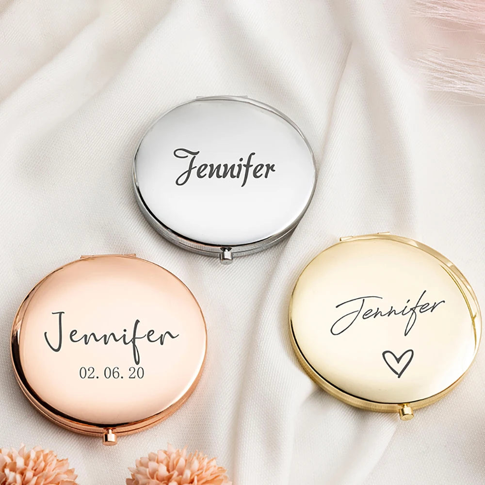 Custom Wedding Gift Ladies Portable Makeup Mirror Pocket Double-sided Folding Mirror