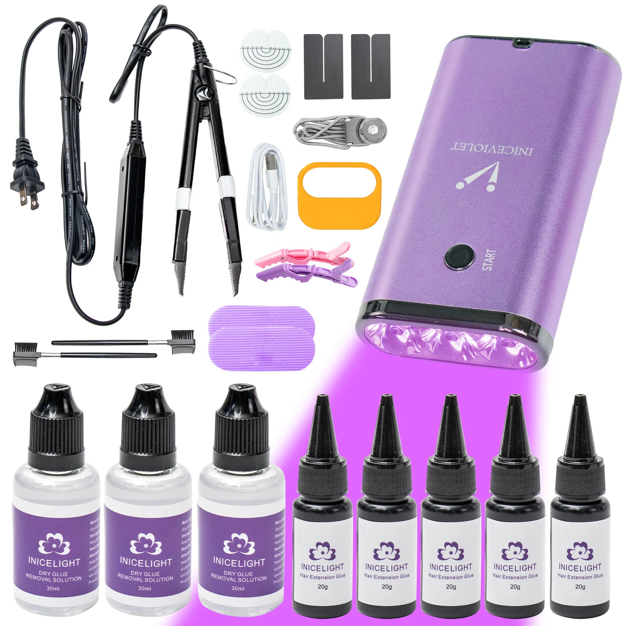 Iniceviolet 2026 Latest UV Light Hair Extension Tool Set Stainless Steel New Developed Hair Extensions Kit