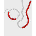 Luxury Red Agate Sterling Silver S925 Link Necklace-Trendy Women's/Unisex Jewelry