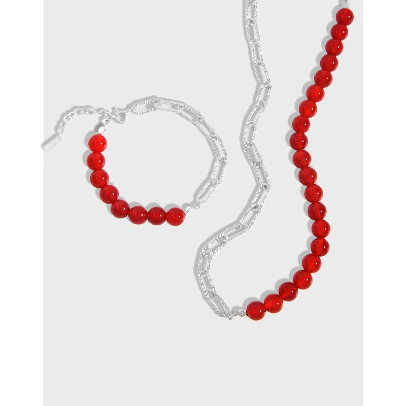Luxury Red Agate Sterling Silver S925 Link Necklace-Trendy Women's/Unisex Jewelry