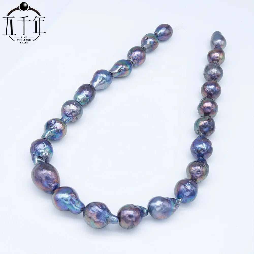 Pearl Necklace 10-13mm Large Size Baroque-shaped Peacock Color Genuine Cultured Freshwater Pearl Strand Necklace Chain