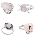 French Jewelry Round Rose Quartz Silver Alloy Ring Exquisite Jewelry Fashion Fashion Suitable for Girls and Women