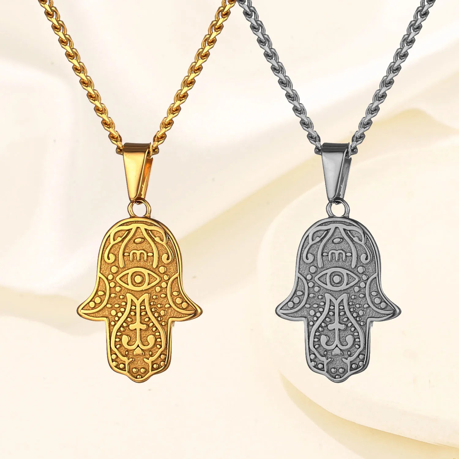 High Fashion Stainless Steel Jewelry Accessories Manufacturer Religious Hamsa Hand Necklace 18k Gold Plated Custom Jewellery