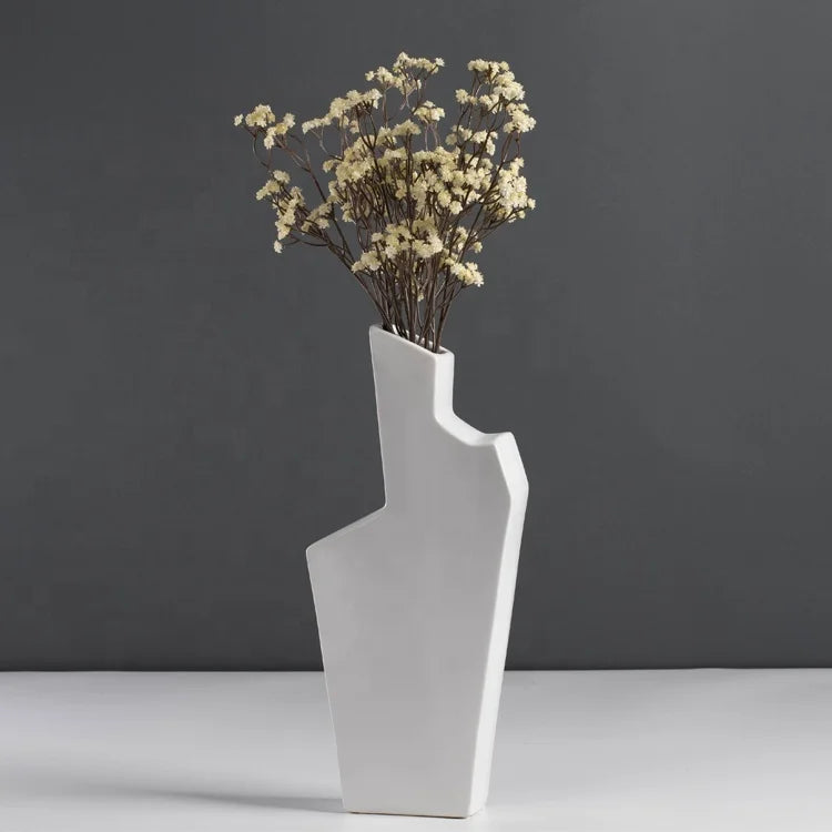 Factory Customized Ceramic White Vase Nordic Trend Unique square Home Decoration Ceramic Black Vase