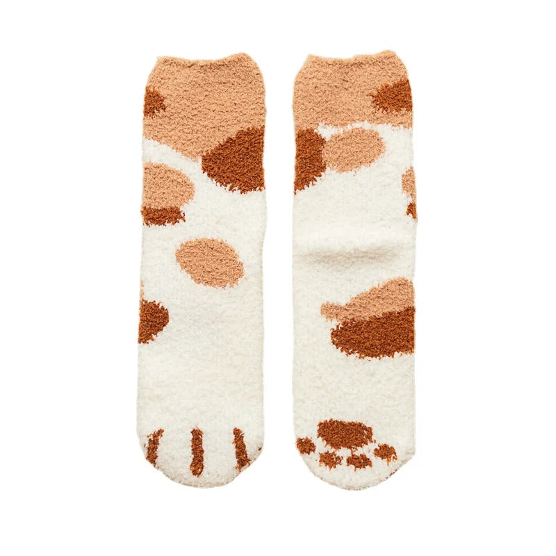 Winter Cute Thick Warm Coral Velvet Cartoon Sleeping Fluffy Paw Socks for Women
