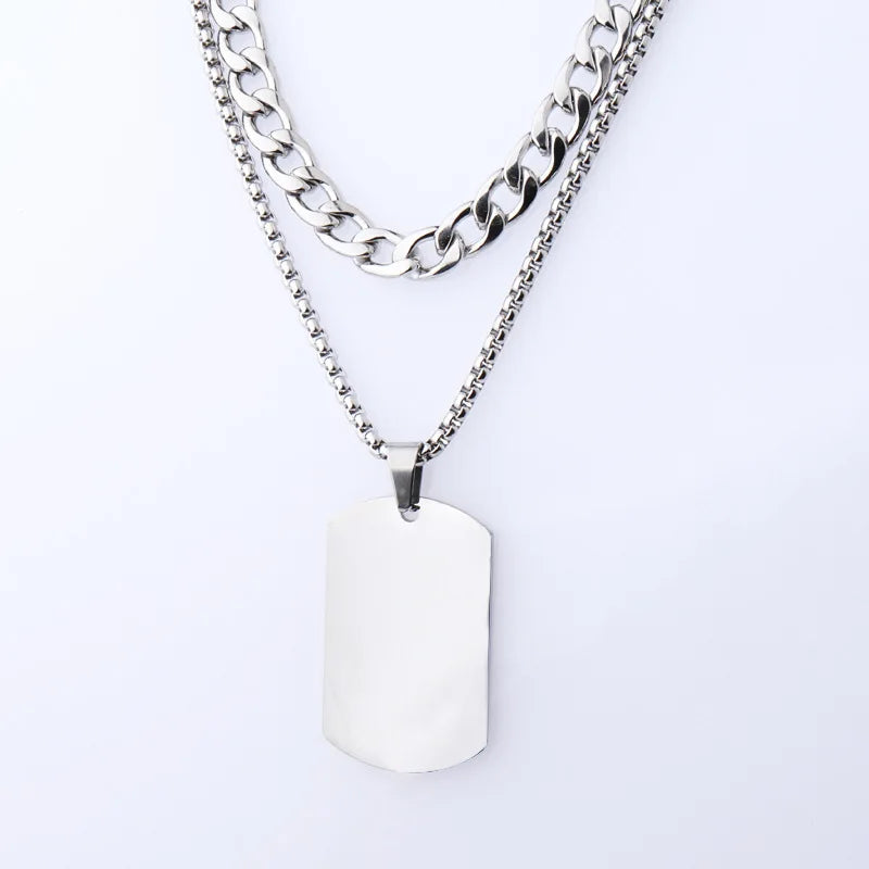 High Quality Custom Logo Double Layer Cuban Link Chain Dog Pendent Hip Hop Men Sweater Necklace Geometric Pendent Necklace Jewel