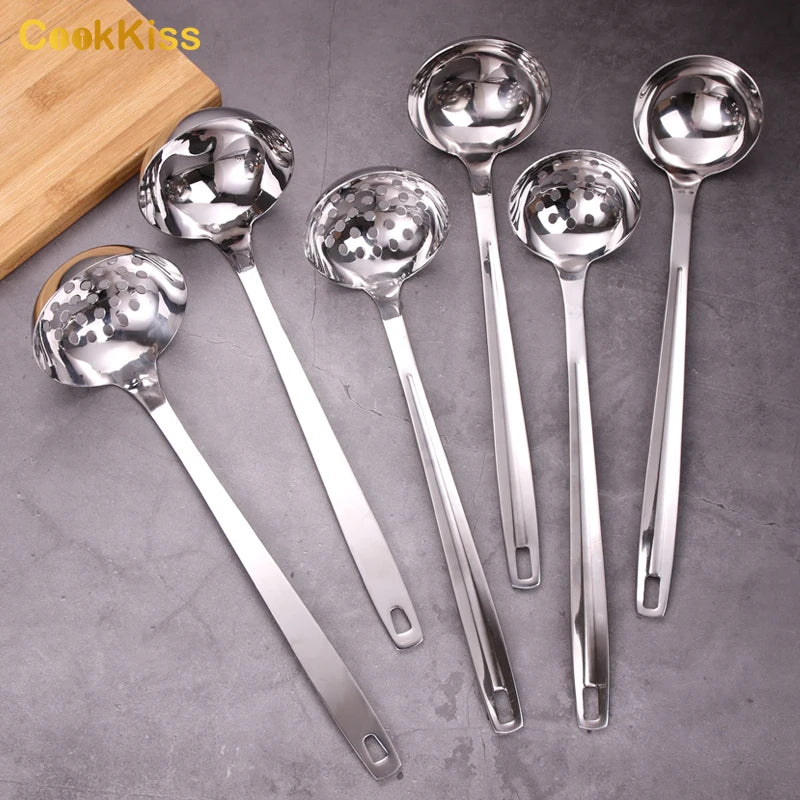 Korean Style Stainless Steel Kitchen Ladles Different Types of Metal Soup Utensils for Home Use