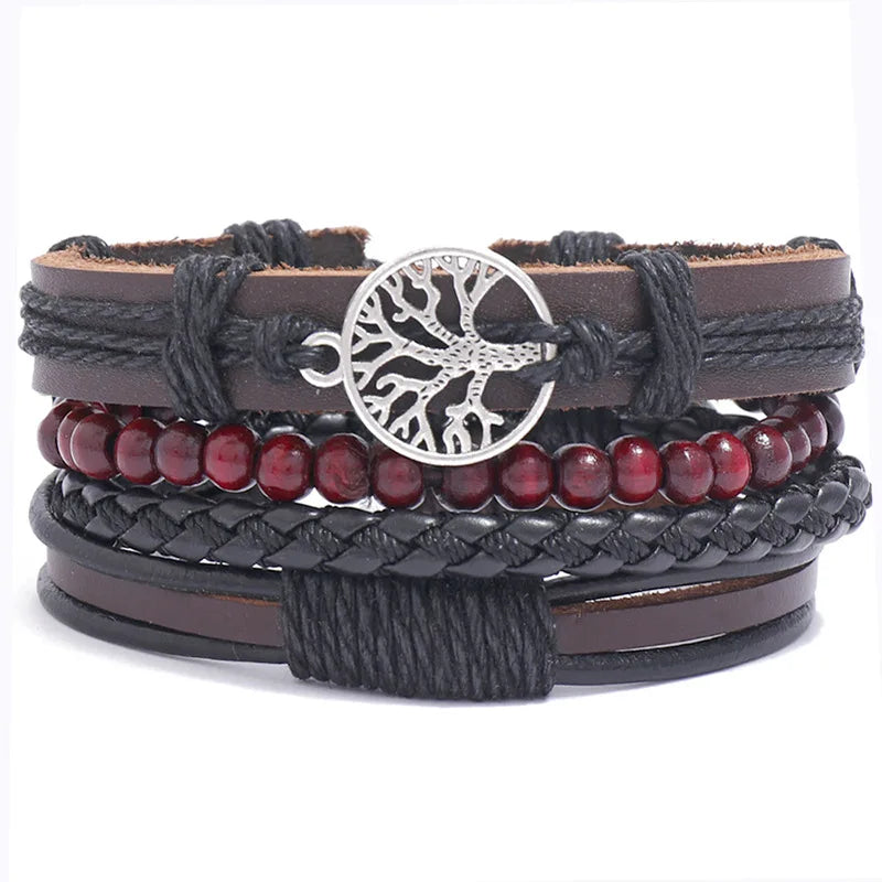 Fashion Multilayer Braided Bracelet Set Women Men Pulseira Genuine Leather Bracelets & Bangles Life Tree Jewelry