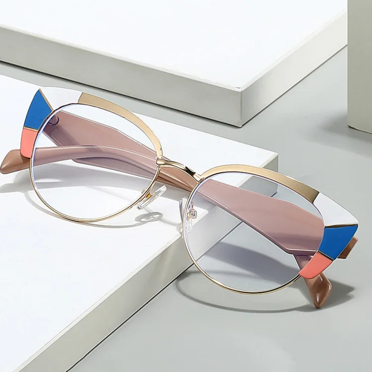 Elegant Personality Big Frame Cat's Eye Computer Blue Light Blocking Eyewear Fashion Metal Half-frame Eyebrows Glasses