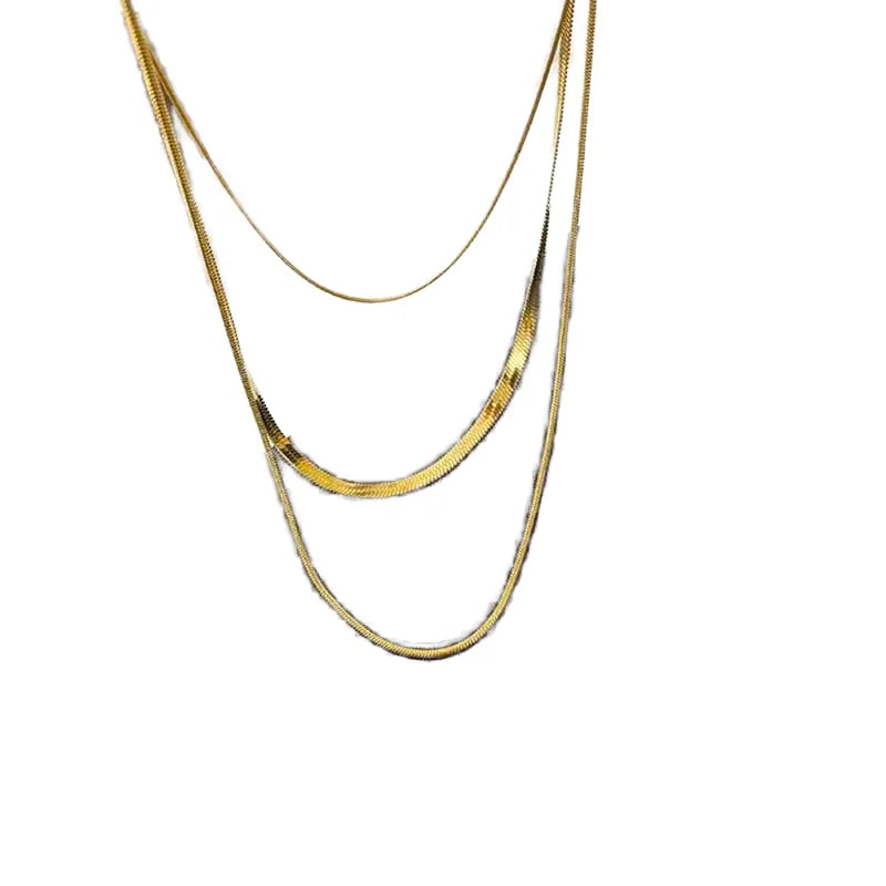 HOVANCI 18K Gold Plated 3mm Snake Chain Necklace Trendy Stainless Steel Triple Layer for Weddings and Gifts