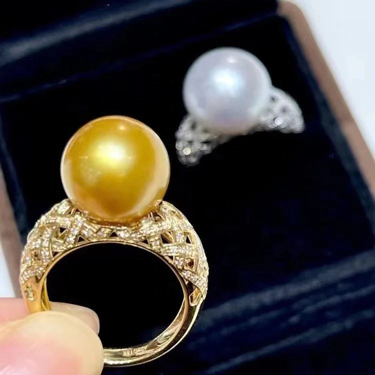 R1164 11-12mm Natural Freshwater Pearl Ring Accessory 925 Sterling Silver Adjustable Size Engagement Jewelry Ring for Women