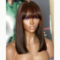 Brazilian Fringe Wig Lace Front 100% Natural Raw Virgin Human Hair Brown Color Short bob Wigs with Bangs for Women