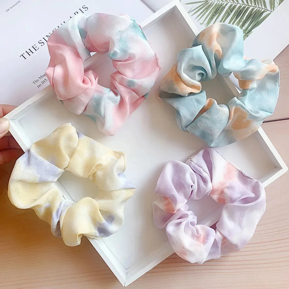 Trending Hair Accessories 2021 Korean Fashion INS fairy Scrunchie for Girls rainbow Scrunchie Tie Dye Scrunchies Hair Bands