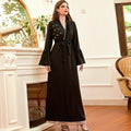 Luxury Style Black Premium Hand Sewn Drill Neck Feather Dress Robe Abaya Dubai Islam Clothing Muslim Women Fashion Abaya
