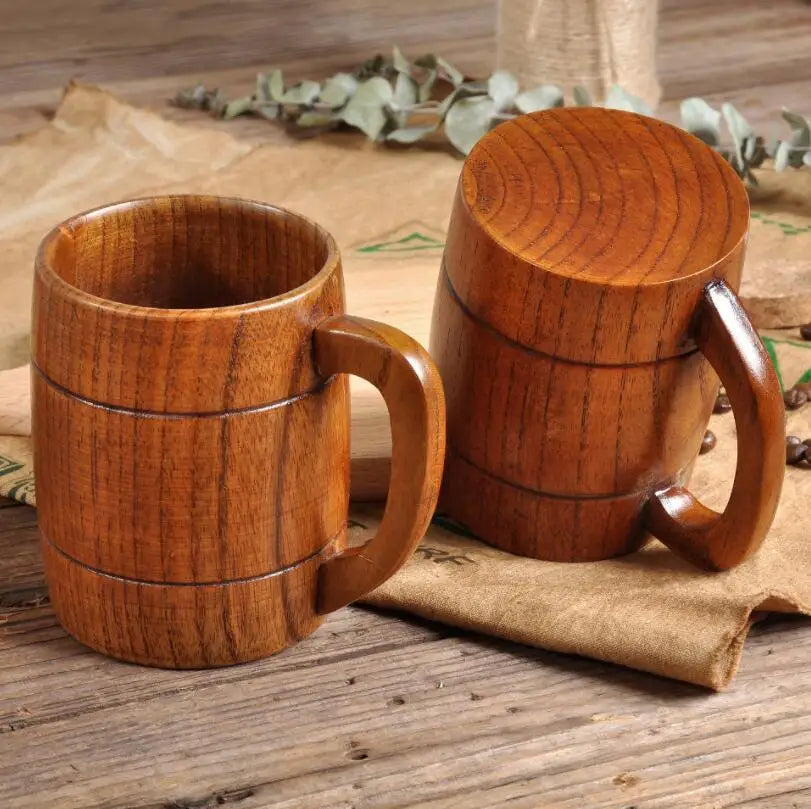 Handmade Solid Wood Drinking Coffee Cup With Wooden Handle Wooden Tea Jujube Beer Mug Cups