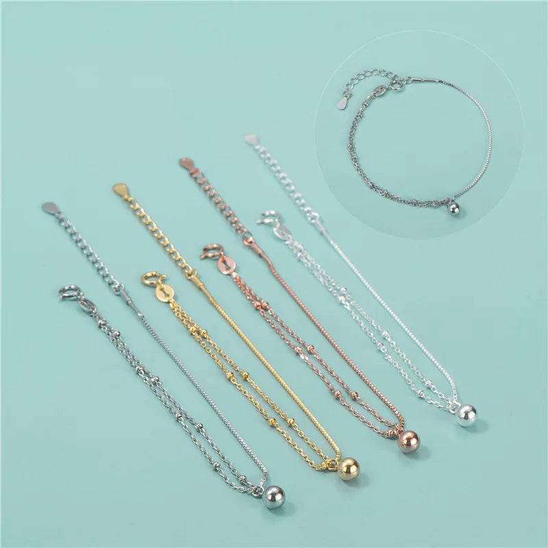Half Box Chain Half Beads Chain Bracelet in 925 Sterling Silver for Diy Bracelet Making Finding