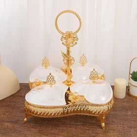 2024 QIAN HU Luxury Snack Plate Set Nordic Golden Metal Compartment With Acrylic Decoration Square Square Dishes for Home Use