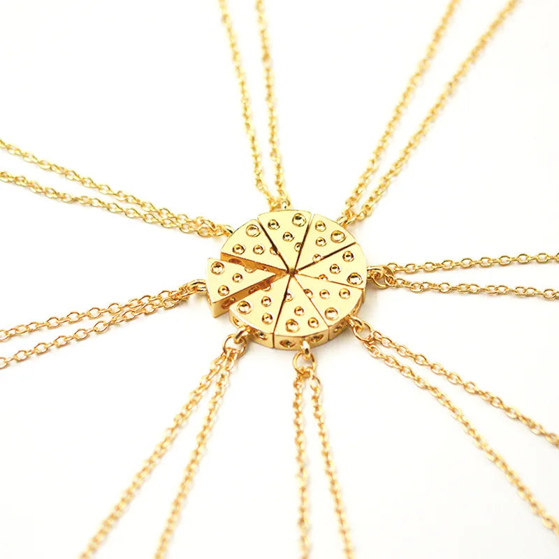 Good Friends Birthday Gift Ornaments Eight-petal Pizza Panel Necklace Silver Gold Cheese Pendant Necklace Gifts for Women