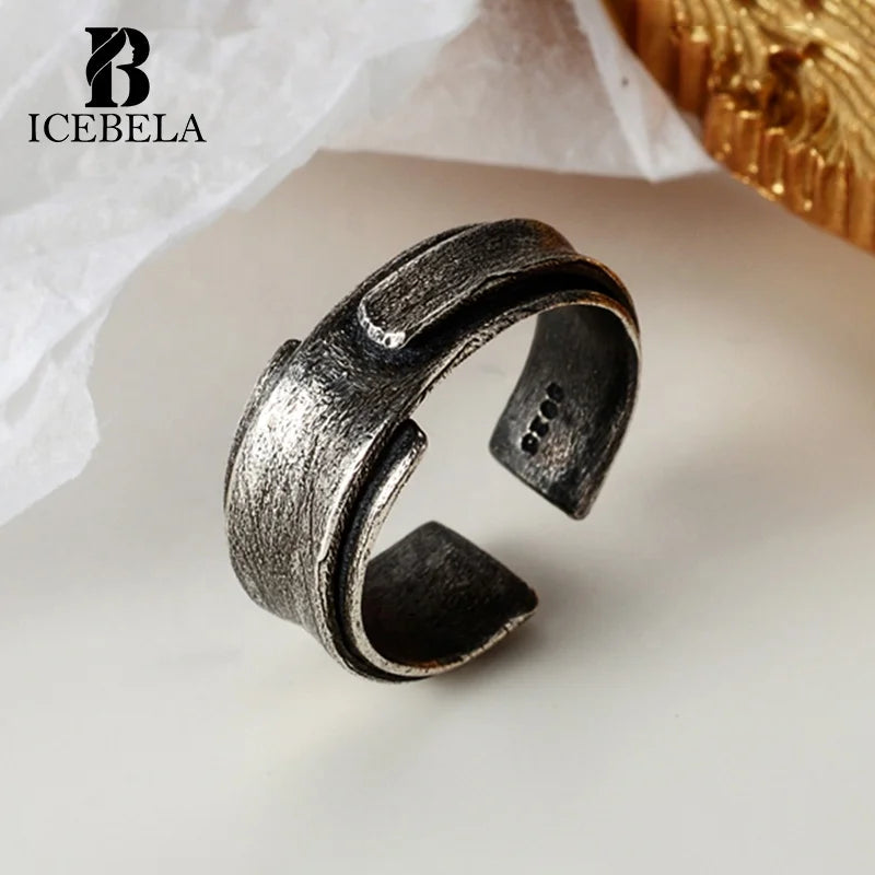ICEBELA S925 Sterling Silver Retro Ring Unisex Personalized Hiphop Style INS Thai Silver Opening Hiphop Silver Ring