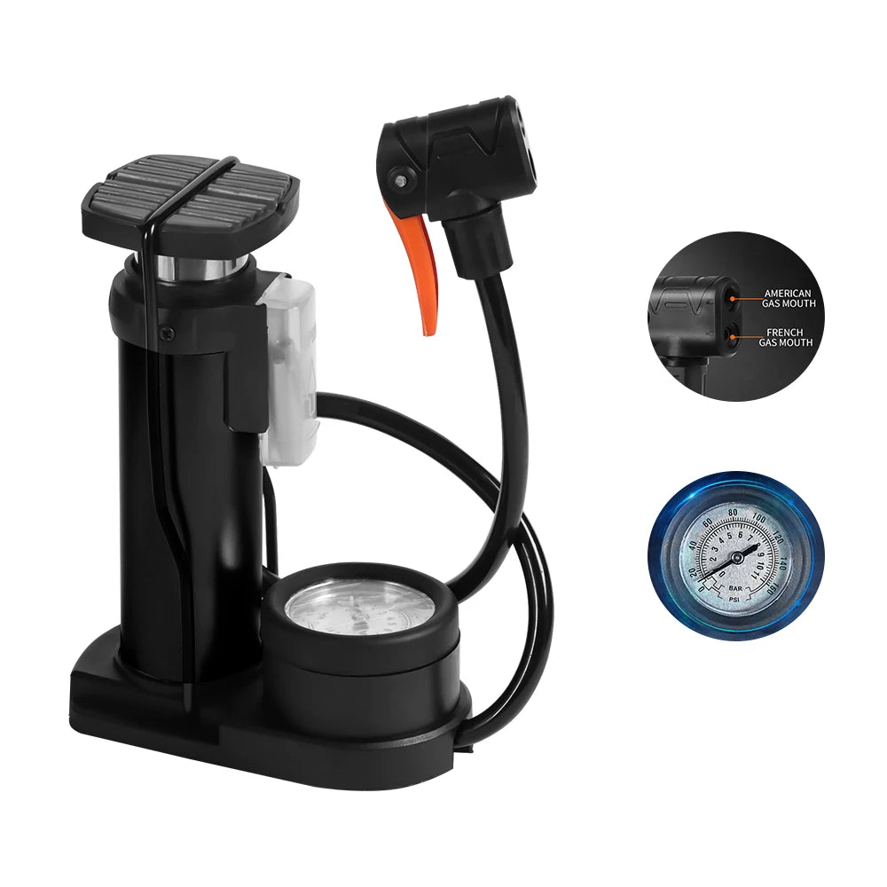 New Arriver 140PSI Road Bike Portable Mini Floor Pump Bicycle Foot Pump with Pressure Gauge