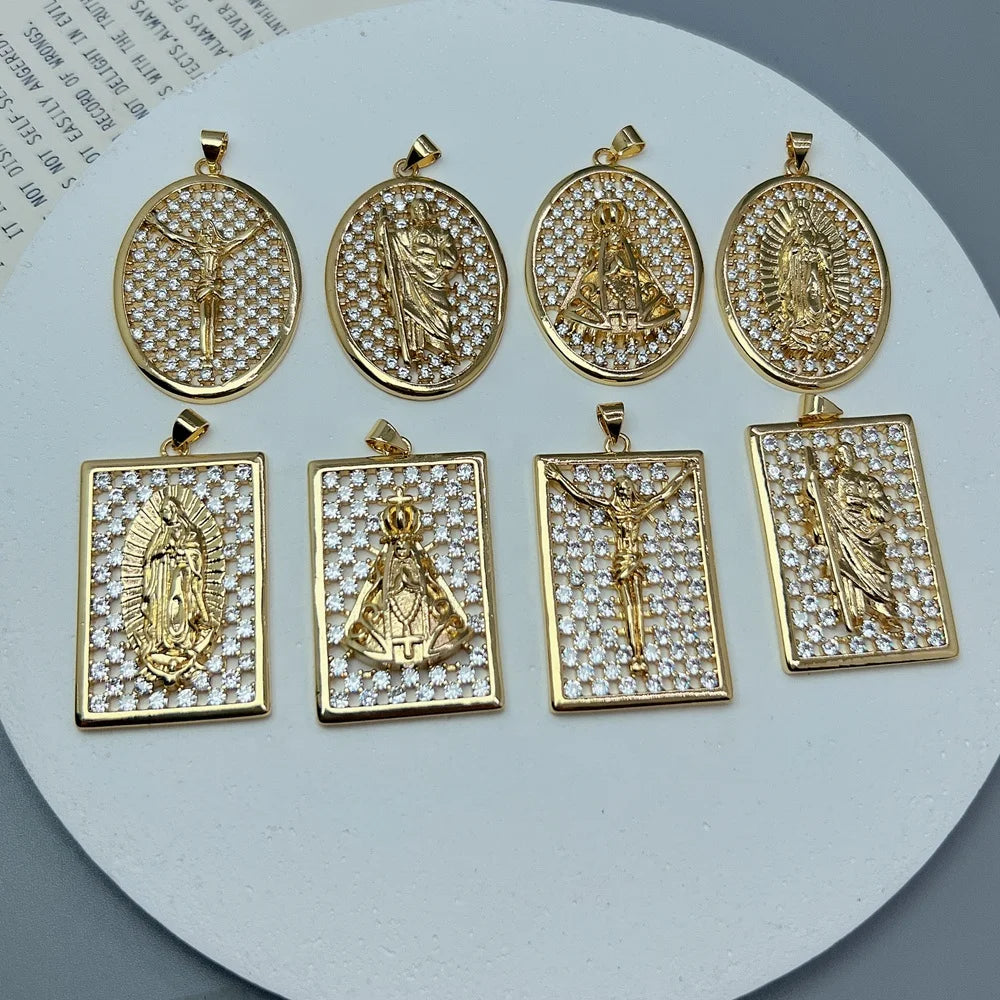 Wholesale Custom Metal Zircon Medal St Jude Virgin Guadalupe Jesus Pendants Charms for Jewelry Making DIY Religious Necklace
