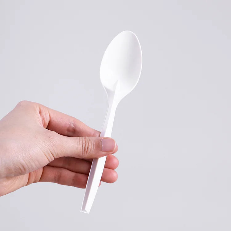 Stocked OEM Accept Eco Friendly Corn Starch Disposable Customize Coffee Spoon With Long Handle Plastic Disposable Soup Spoons
