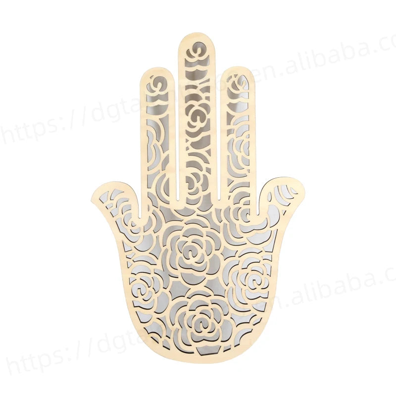 Tailai Best Selling Hamsa Sacred Geometry Wall Decor for Home Meditation Wall Sculpture Natural Wood Wall Symbol Spiritual Decor