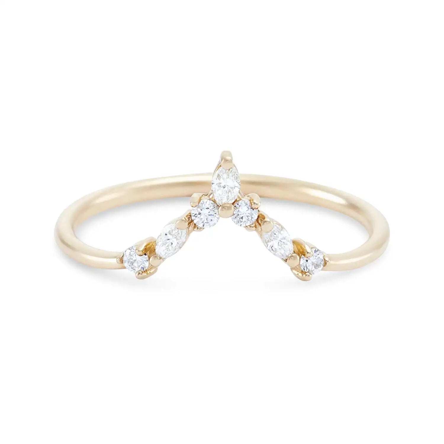 Custom New Elegant Around and Marquise White Cubic Zircon V Shaped Stacking 925 Sterling Silver Rings Jewelry