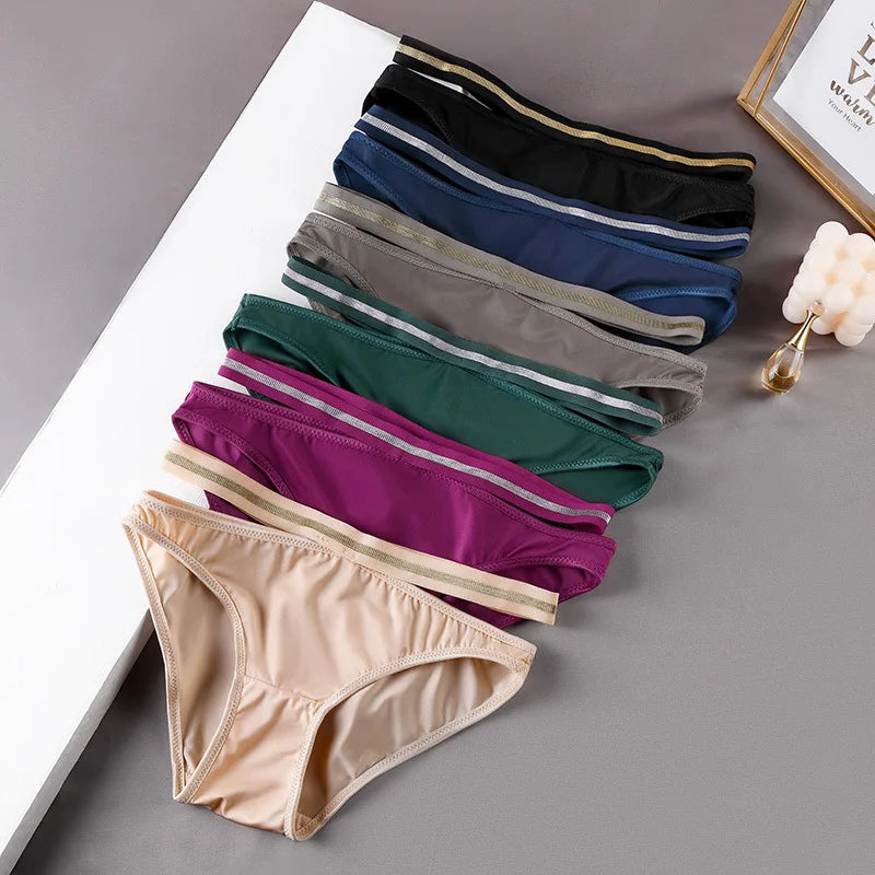 European and American Thin Belt Ice Silk Seamless Underwear Hot Ladies Low-waist Solid Color High Split Women's Sexy Briefs