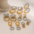 ES1231 Non Tarnish Gold Plated Stainless Dual Double Two Tone Triple Circles Dangle HoopsHoop Earrings