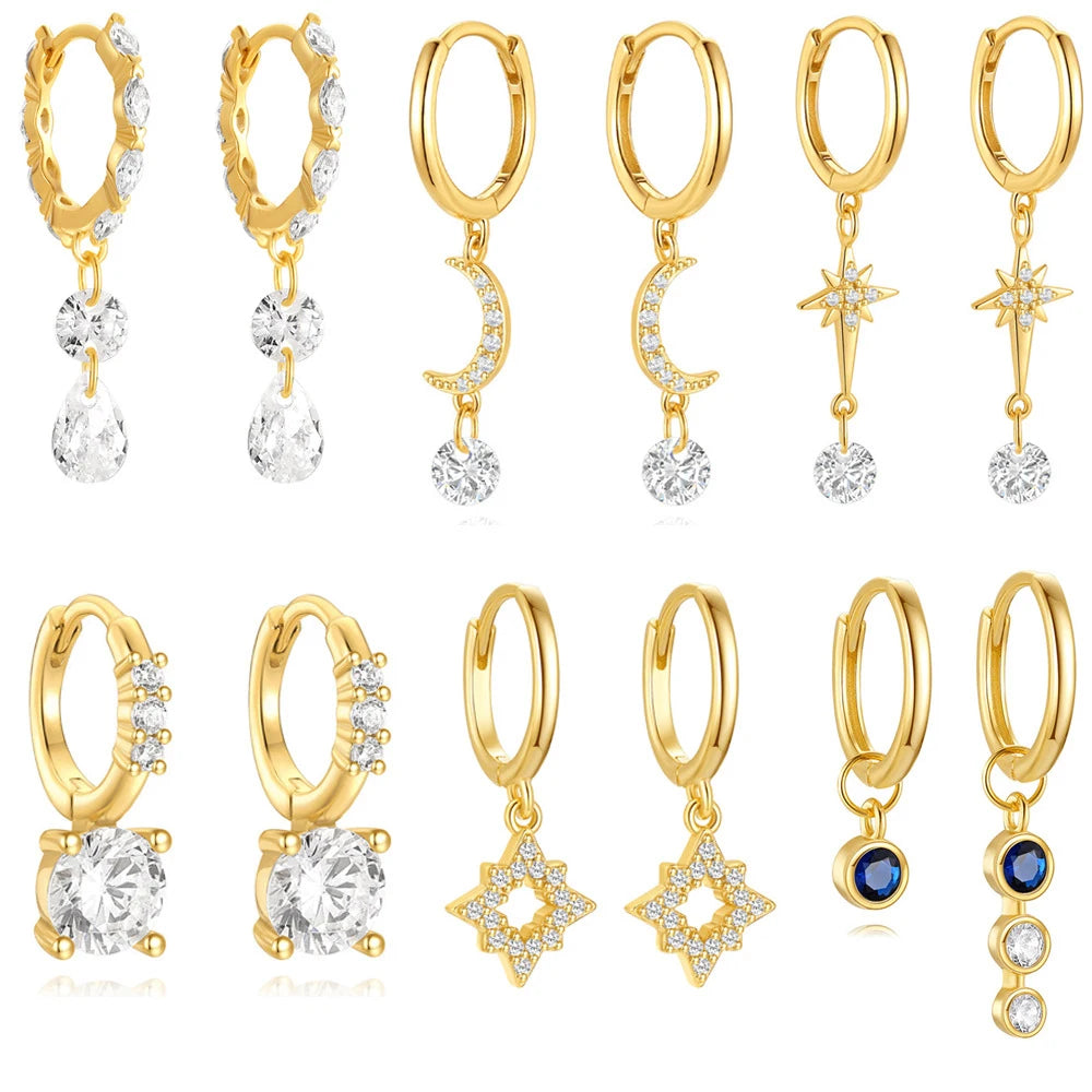 De Blue Zircon 925 Silver Hoop Earrings 18K Gold Plated Zirconia Drop Earring Water Drop 925 Silver Hoop Earrings