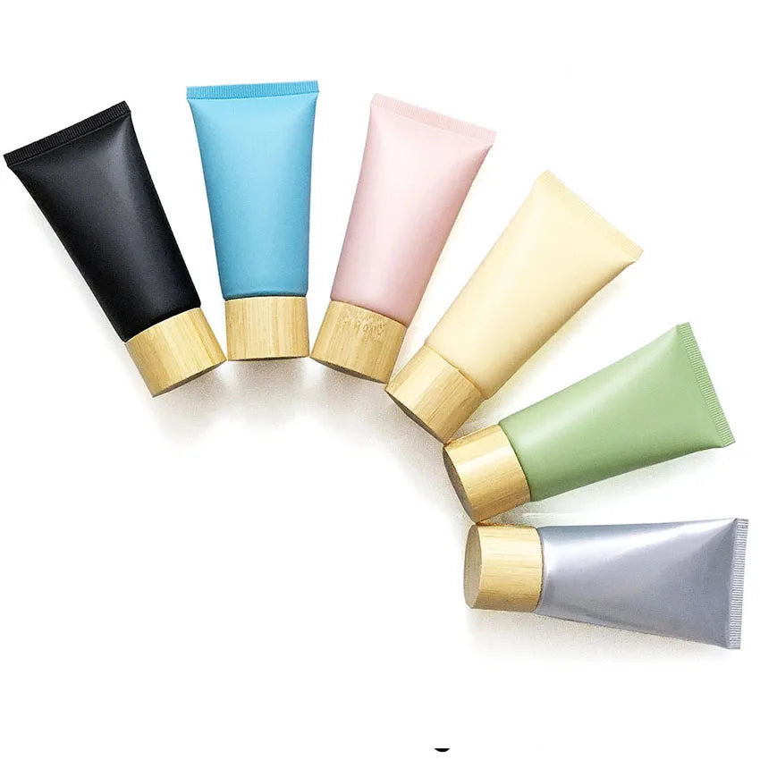 50g Squeeze Cosmetic Aluminum Tube Packaging Skin Cleanser Face Lotion Wash Dispenser 100g Lotion Squeeze Bottle Wood Grain Cap