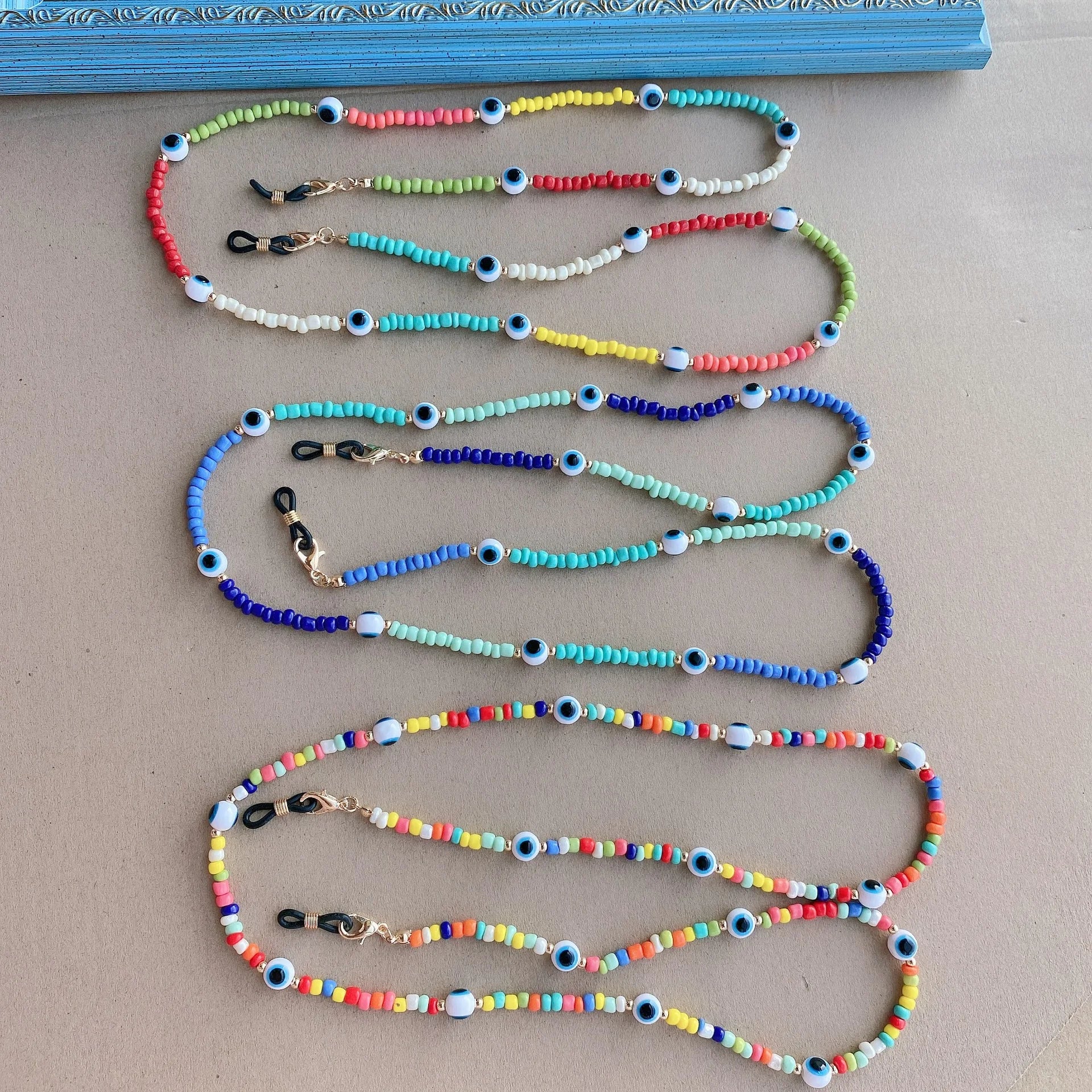 Ethnic Style Colored Custom Length Evil Eyes Small Bead Bag Chain Glasses Anti Loss Chain Eyewear Accessories