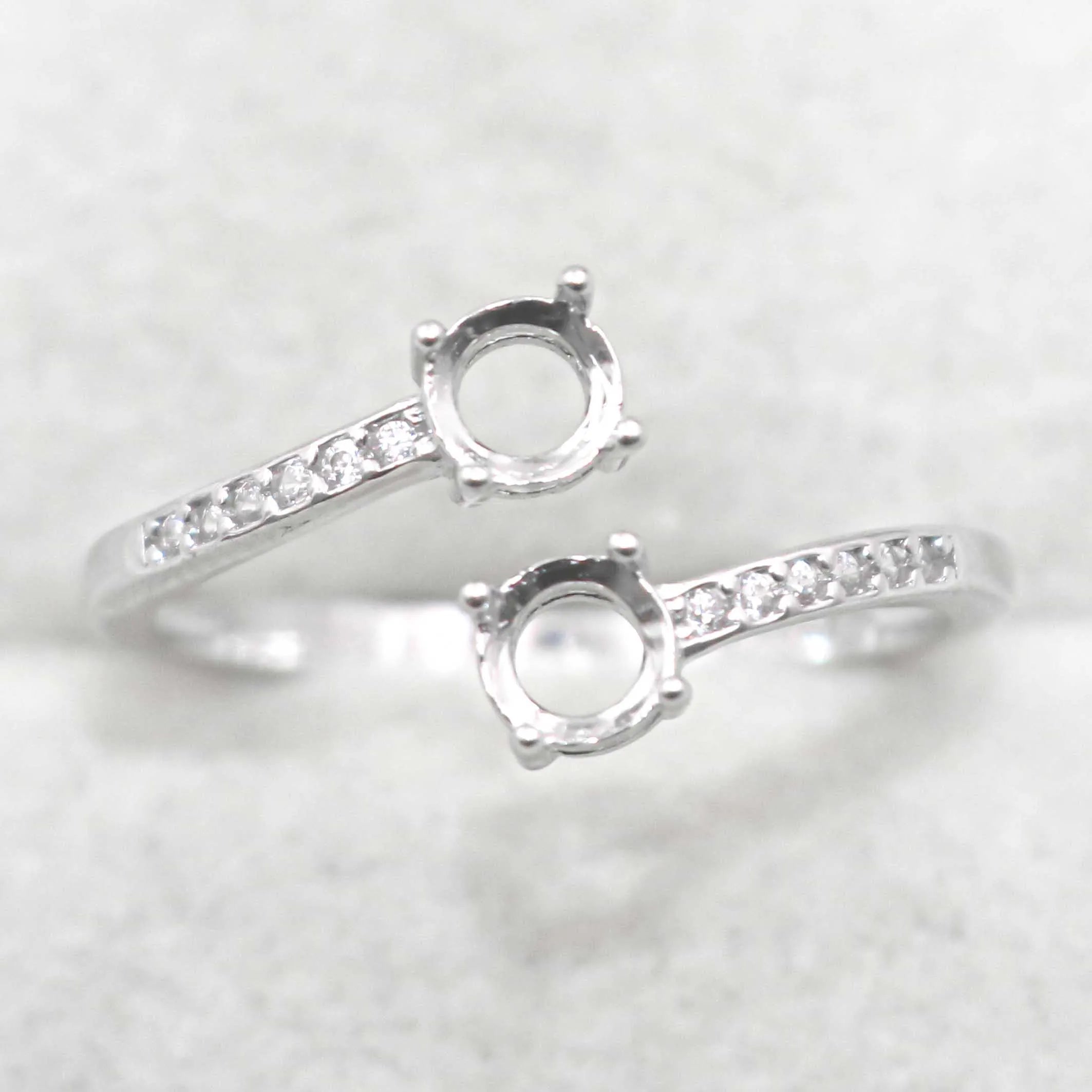 Sterling Silver 4*4mm Semi Mount Ring Empty Frame Blank Support Claw Setting S925 Base Holder Without Center Stone for Inlay DIY