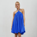 Lace-Up A-Line Flared Party Evening Short Satin Dresses Women Blue Sexy Backless Halter Summer Dress Vestidos Cortos