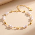 RINNTIN GPB40 Korean Bracelet 14K Gold Plated Beads with Freshwater Pearl Adjustable Link Chain Pearl Bracelets for Women
