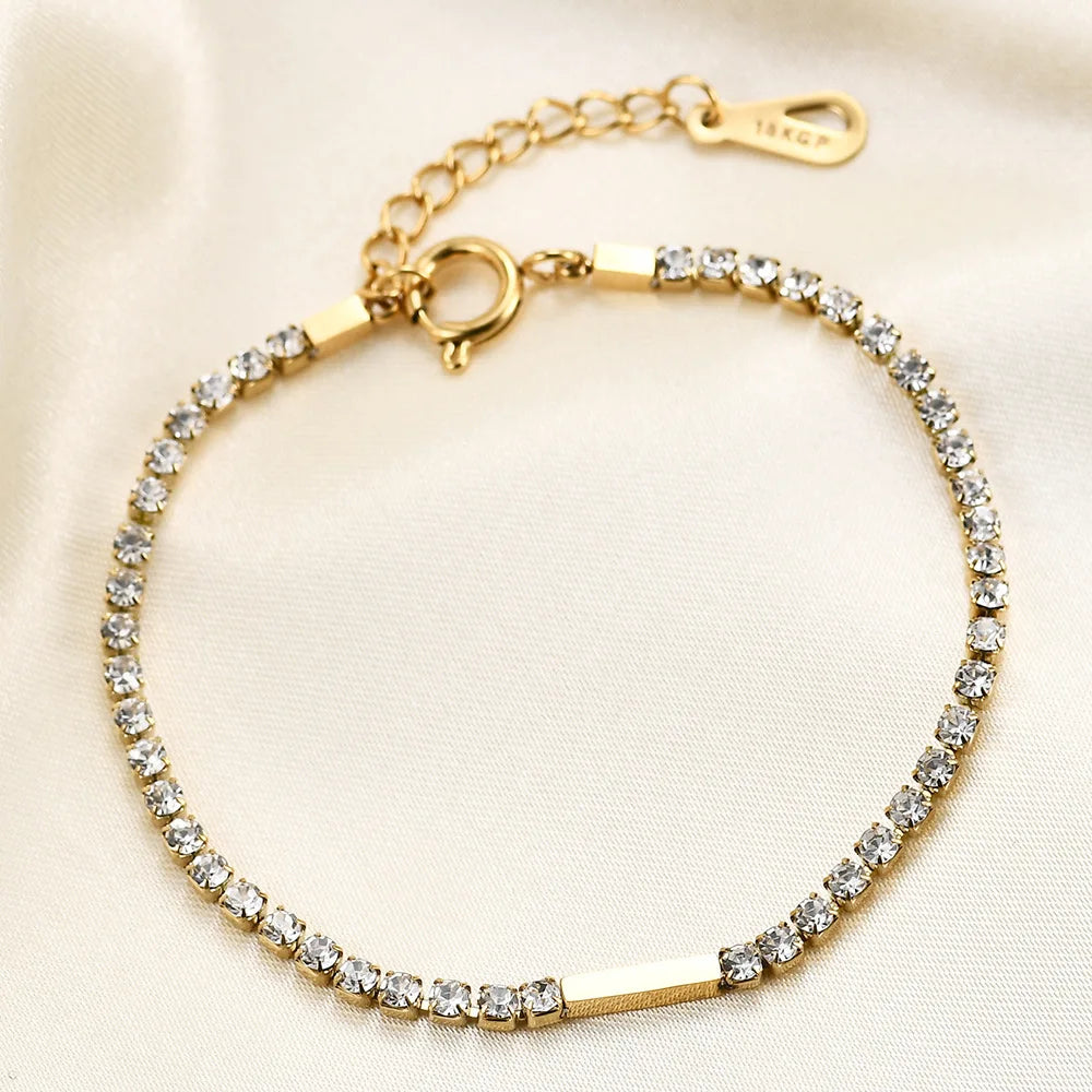 Luxury Stainless Steel 18K Gold Plating Tennis Chain  Titanium Steel Crystal Rhinestone Adjustable
