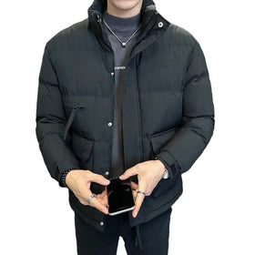 Men's Winter Trend Korean Cotton-Padded Jacket Thickened Stand Collar with Zipper Closure Casual Warm Coats for Youth