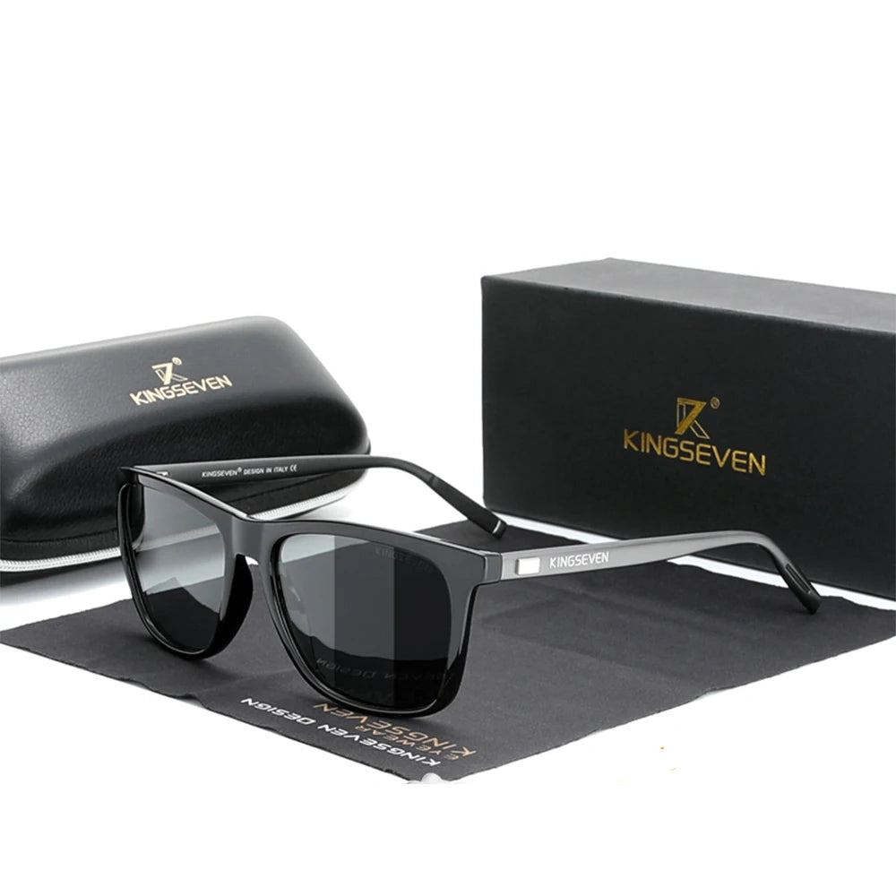 For Unisex Square Sunglasses Polarized Photochromic Lenses Full Rim PC Frame Aluminum Temple N7557-Photochromic