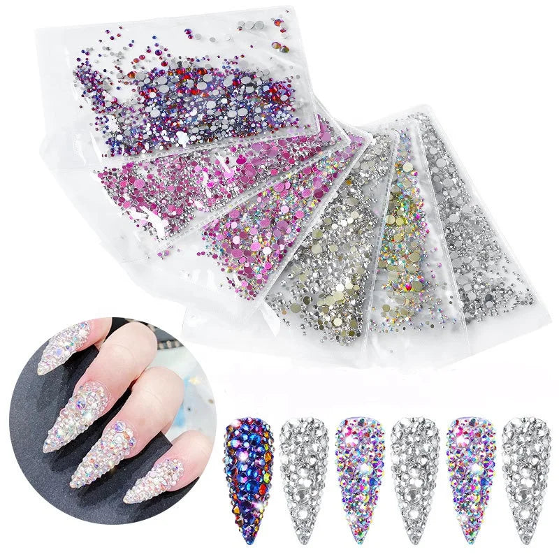 GREENKEM 1440 Pcs Multi 9 Size SS4-SS20 Mixed Size Crystals Strass Glass Nail Rhinestones for Nails Art Decorations