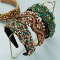Luxury Retro Rhinestone Crystal Waterdrop Beads Baroque Sponge Headbands for Women Party Headdress Hair Band Accessories