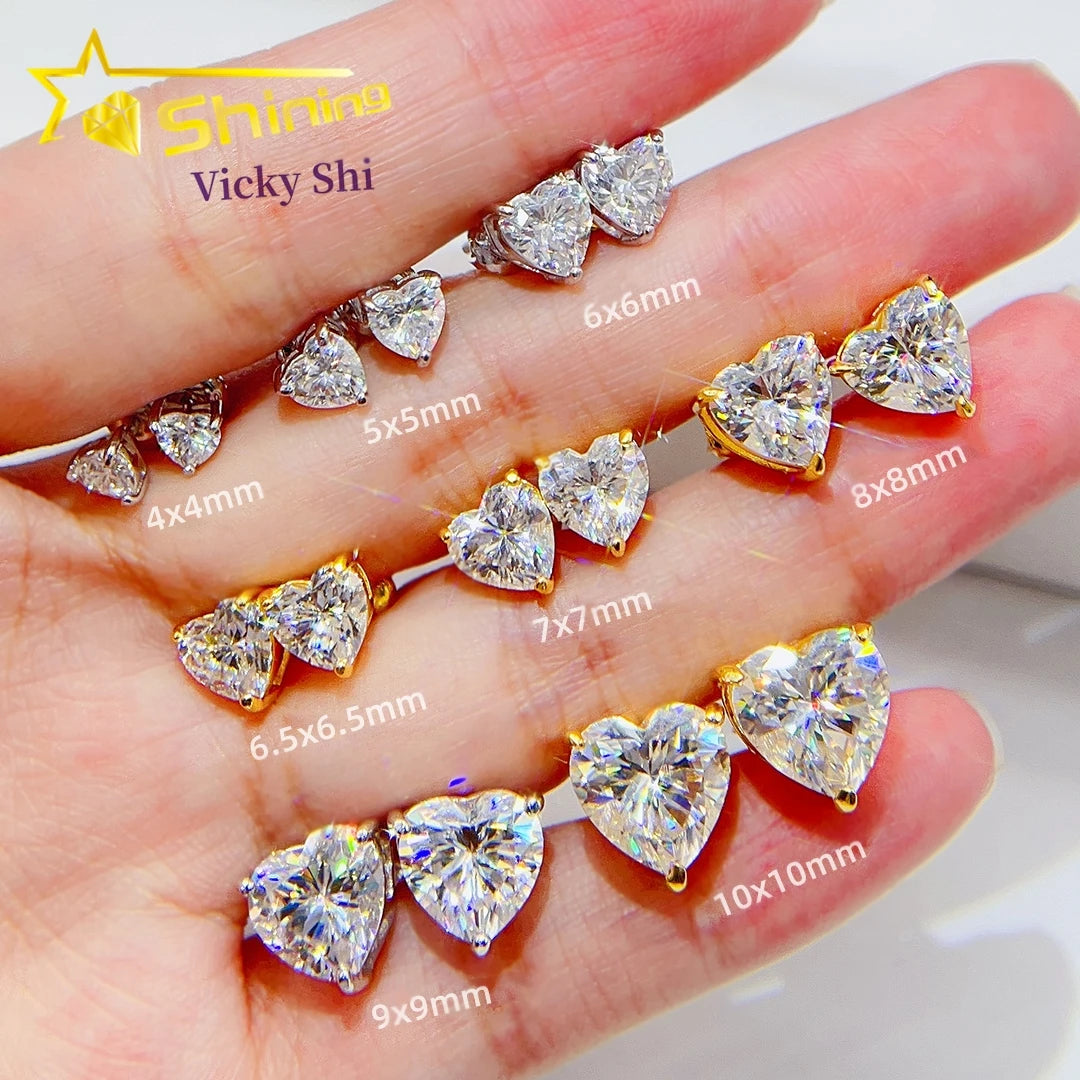 GRA Certificated Ready to Ship Heart Shape Stud Earrings 925 Silver Pass Diamond Tester Women Moissanite Earrings
