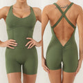 Women's Soft Cross Back Gym Yoga Jumpsuits Deep V Waist Shorts Soft Push-up Rompers Sports Bodysuits